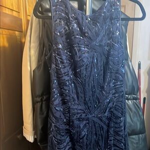 Tahari Blue Embellished Sheath Mini Dress